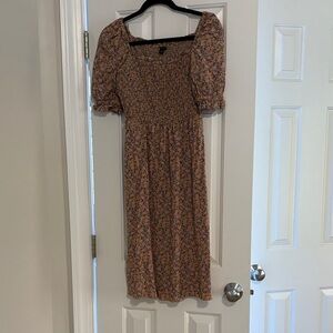 Ann Taylor Floral Smocked Midi Dress - Pink and Black